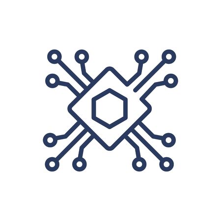 Microchip thin line icon. CPU, hexagon, circuit, digital isolated outline sign. Computer technology concept. Vector illustration symbol element for web design and appsのイラスト素材