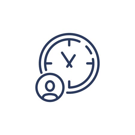 Time management thin icon. Person profile picture, clock, watch. Line icon for business hours, scheduling, deadline, time zone, planning conceptのイラスト素材