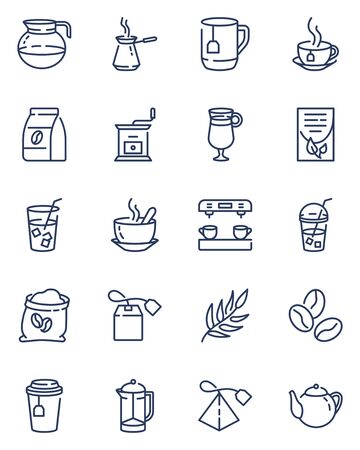 Coffee and tea line icons setのイラスト素材