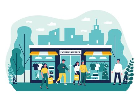 Consumers shopping in apparel boutique flat vector illustrationのイラスト素材