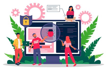Debugging process flat vector illustrationのイラスト素材