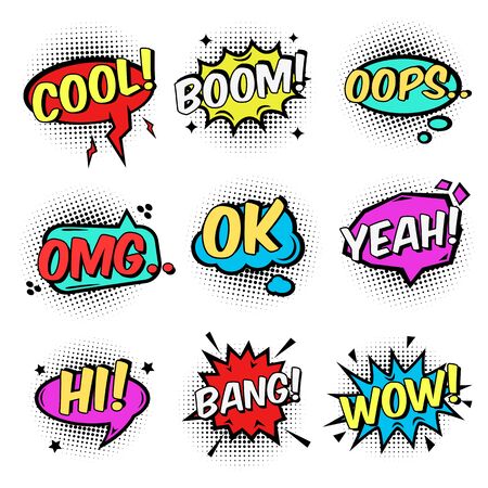 Comic text speech bubbles and bursts setのイラスト素材