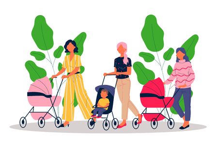 New moms walking with childrenのイラスト素材