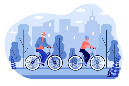 Happy senior couple riding bikesのイラスト素材