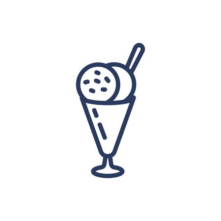 Cup with ice cream scoops thin line iconのイラスト素材