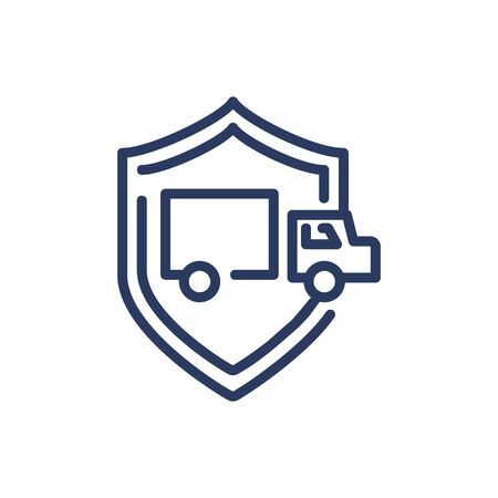Truck in shield thin line iconのイラスト素材
