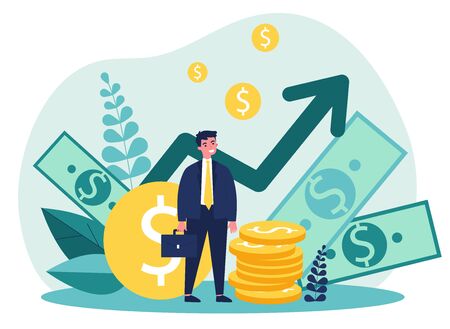 Happy entrepreneur waiting for growth and success in workのイラスト素材