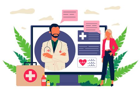 Patient consulting doctor onlineのイラスト素材