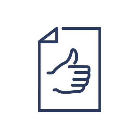 Thumb up on piece of paper thin line icon. Choice, good quality, confirming isolated outline sign. Check marks and business concept. Vector illustration symbol element for web design and appsのイラスト素材