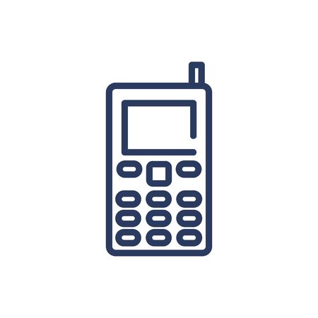 Old cellular phone thin line icon. Retro cell, keypad, antenna isolated outline sign. Digital devices and electronic gadgets concept. Vector illustration symbol element for web design and appsのイラスト素材