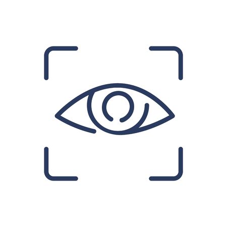 Eye in focus thin line icon. Examination, iris, testing isolated outline sign. Ophthalmology and healthcare concept. Vector illustration symbol element for web design and appsのイラスト素材
