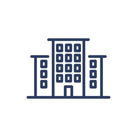 Townhouses thin line icon. Real estate, apartment, district isolated outline sign. Buildings and urban architecture concept. Vector illustration symbol element for web design and appsのイラスト素材