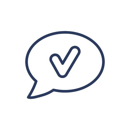 Approval in speech bubble thin line icon. Ok, tick, checkmark isolated outline sign. Check marks and business concept. Vector illustration symbol element for web design and appsのイラスト素材