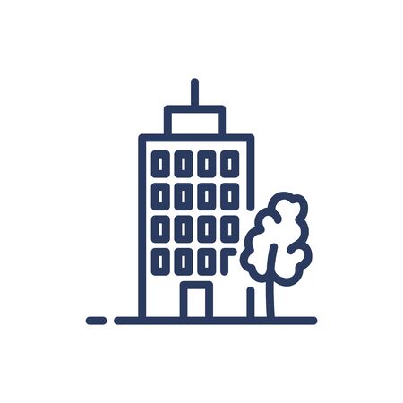Residential apartment house thin line icon. Midtown, construction, flat isolated outline sign. Buildings and urban architecture concept. Vector illustration symbol element for web design and appsのイラスト素材