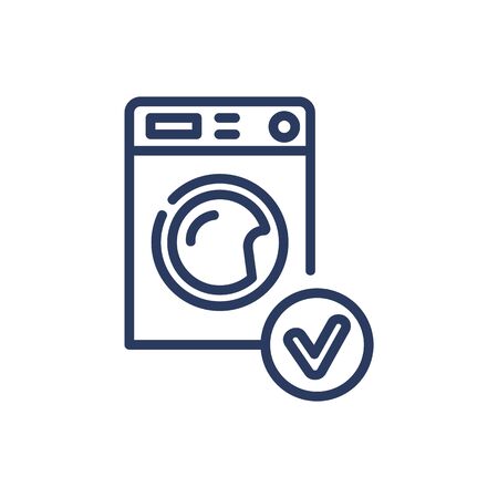 Washing machine thin line icon. Water, powder, cleaning isolated outline sign. Technology and housekeeping concept. Vector illustration symbol element for web design and appsのイラスト素材