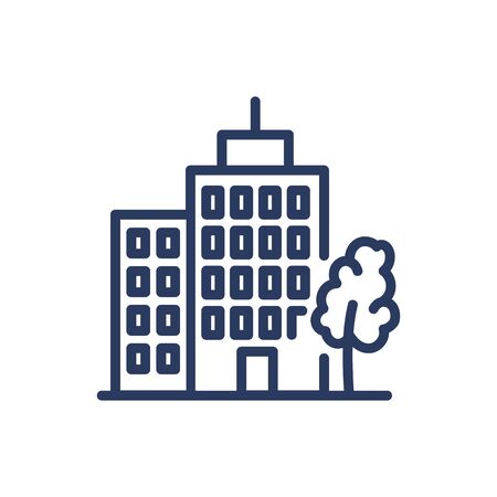 Municipal buildings thin line icon. Home, metropolis, district isolated outline sign. Buildings and urban architecture concept. Vector illustration symbol element for web design and appsのイラスト素材
