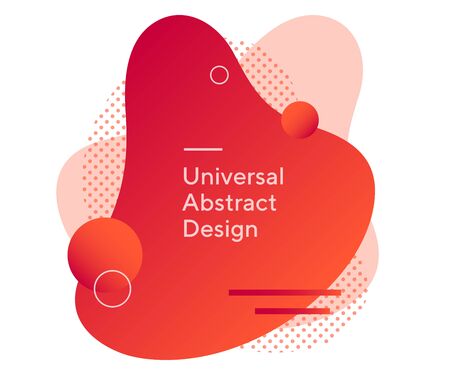 Modern abstract flowy forms. Universal dynamical figures, soft curves. Gradient red and orange background, white text with dots. Layout for poster, banner or slides.の写真素材