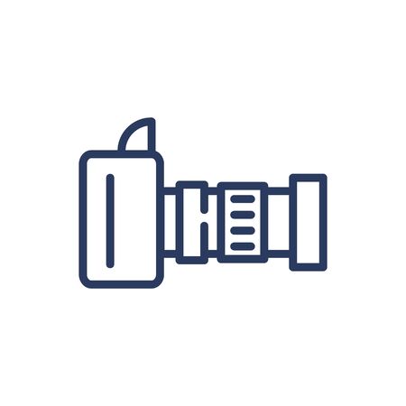 DSLR camera with optic lens thin line icon. Focal objective, telephoto lens isolated outline sign. Photography, technology, equipment concept. Vector illustration symbol element for web designのイラスト素材