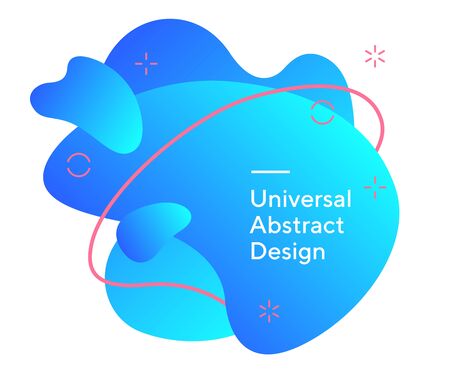Geometric bright abstract elements. Universal liquid forms, dynamical lines, wavy shapes. Neon blue gradient colour with pink lines. Layout for flyer, website or posterの写真素材