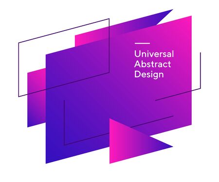 Sharp geometrical vivid shapes. Universal edgy lines, regular shapes. Pink and purple background with white text. Layout for presentation, ad flyer or poster.の写真素材