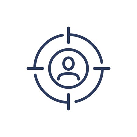 Head hunting thin line icon. Man in focus, target audience isolated outline sign. Accuracy, staff recruitment, selection concept. Vector illustration symbol element for web design and appsのイラスト素材