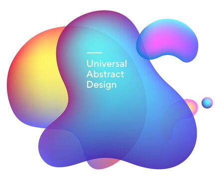 Coloured bright graphic bubbles. Universal curvy figures, flowing shapes, wavy lines. Bright orange and blue color overlaps, white text. Design for banner, flyer or presentation.の写真素材