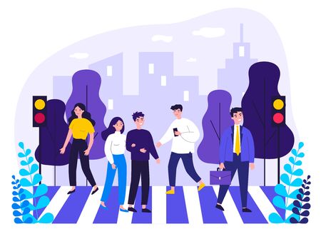Pedestrians crossing city streetのイラスト素材