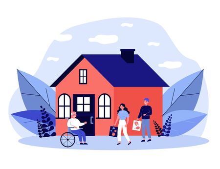 Grandchildren visiting grandpaのイラスト素材