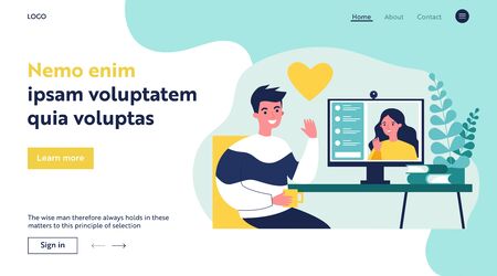 Happy people dating online flat vector illustrationのイラスト素材