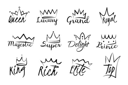 Hand drawn crowns setのイラスト素材