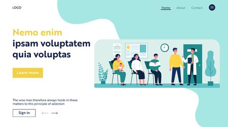 Queue of patient sitting at therapist office in clinicのイラスト素材