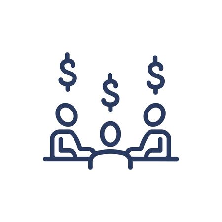 Managers discussing profit thin line icon. Success, office, finance isolated outline sign. Business communication concept. Vector illustration symbol element for web design and appsのイラスト素材