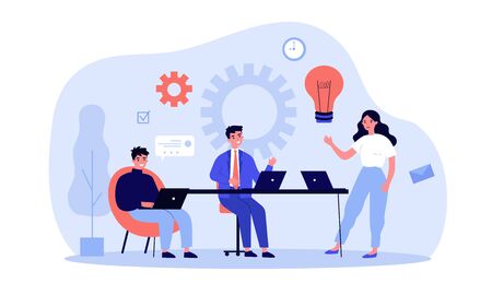 Business team members with laptop discussing projectのイラスト素材