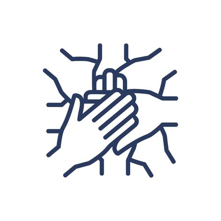 Team holding hands together thin line iconのイラスト素材