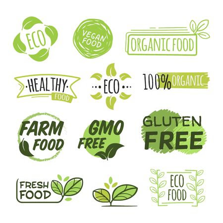Eco and organic logo flat icon collectionのイラスト素材