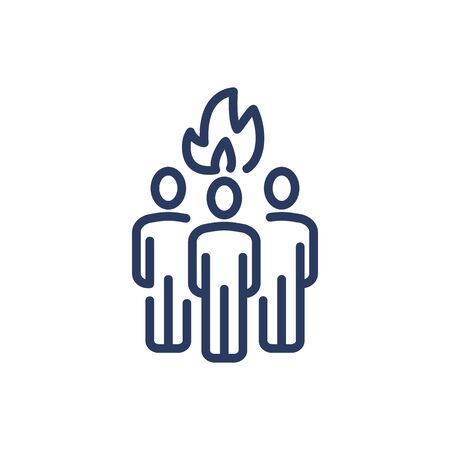 Three employees and fire above them thin line iconのイラスト素材