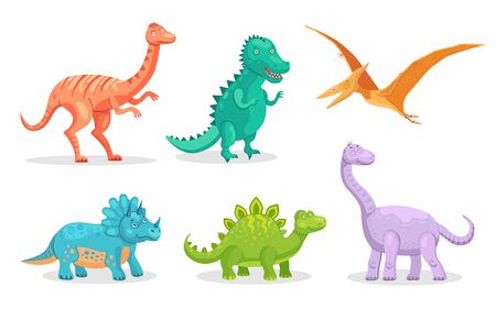 Cute dino flat icon setのイラスト素材