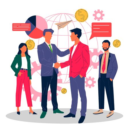 Global business partnership flat vector illustrationのイラスト素材