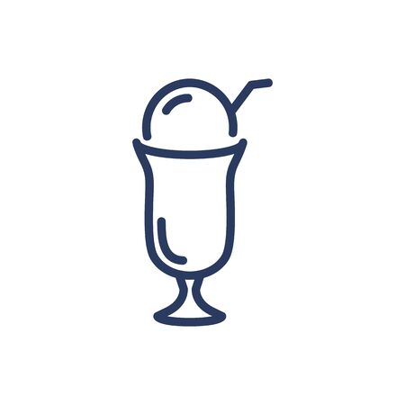 Glass with ice cream cocktail thin line icon. Milkshake, straw, bubble isolated outline sign. Dessert and food concept. Vector illustration symbol element for web design and appsのイラスト素材