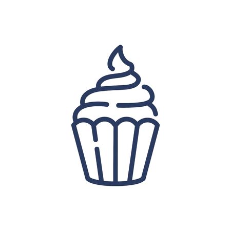 Muffin with cream thin line icon. Bakehouse, coffee, cafe isolated outline sign. Sweet desserts and bakery concept. Vector illustration symbol element for web design and appsのイラスト素材