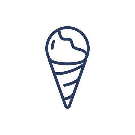 Cone with vanilla ice cream thin line icon. Meal, sundae, waffle isolated outline sign. Sweet desserts and restaurant concept. Vector illustration symbol element for web design and appsのイラスト素材