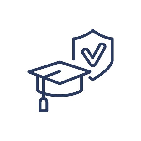 Graduation cap and shield thin line iconのイラスト素材