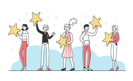 Customers holding review stars flat illustrationの写真素材