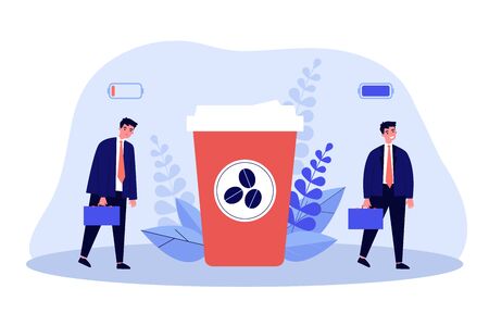 Office worker charging his battery with coffee energyのイラスト素材