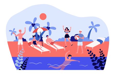 Happy young people enjoying vacation on beachのイラスト素材
