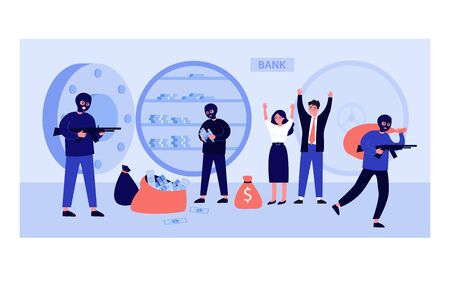 Gangsters and bank workers during robberyのイラスト素材