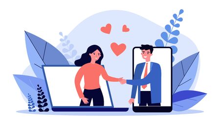 Couple meeting on dating websiteのイラスト素材