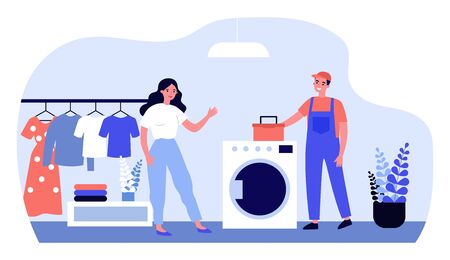 Technical service worker repairing washing machineのイラスト素材