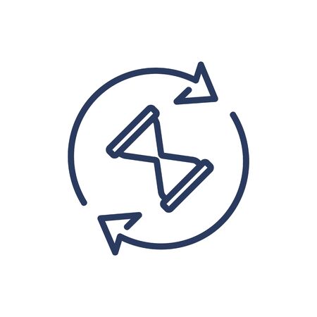 Hourglass in rotation arrows thin line icon. Reload computer symbol, waiting, ui isolated outline sign. Time management or planning concept. Vector illustration symbol element for web design and appsのイラスト素材