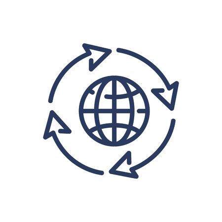 Worldwide circulation thin line icon. Globalization, shipping, arrow isolated outline sign. Transportation and global industry concept. Vector illustration symbol element for web design and appsのイラスト素材